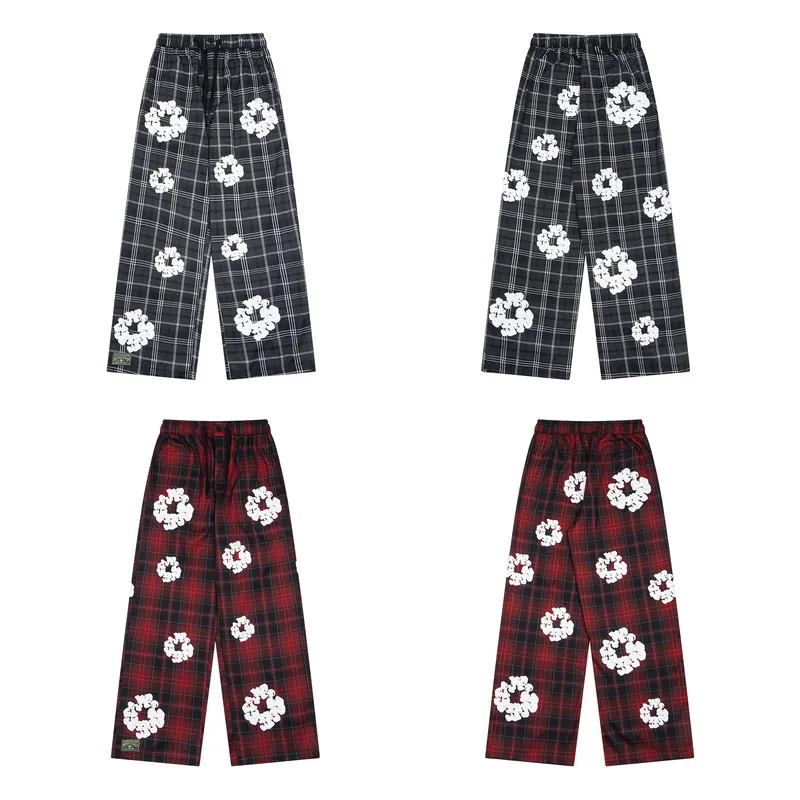 200💰D301# DENIM TEARS READYMADE foam kapok plaid casual pants 18 gray, red S-XL